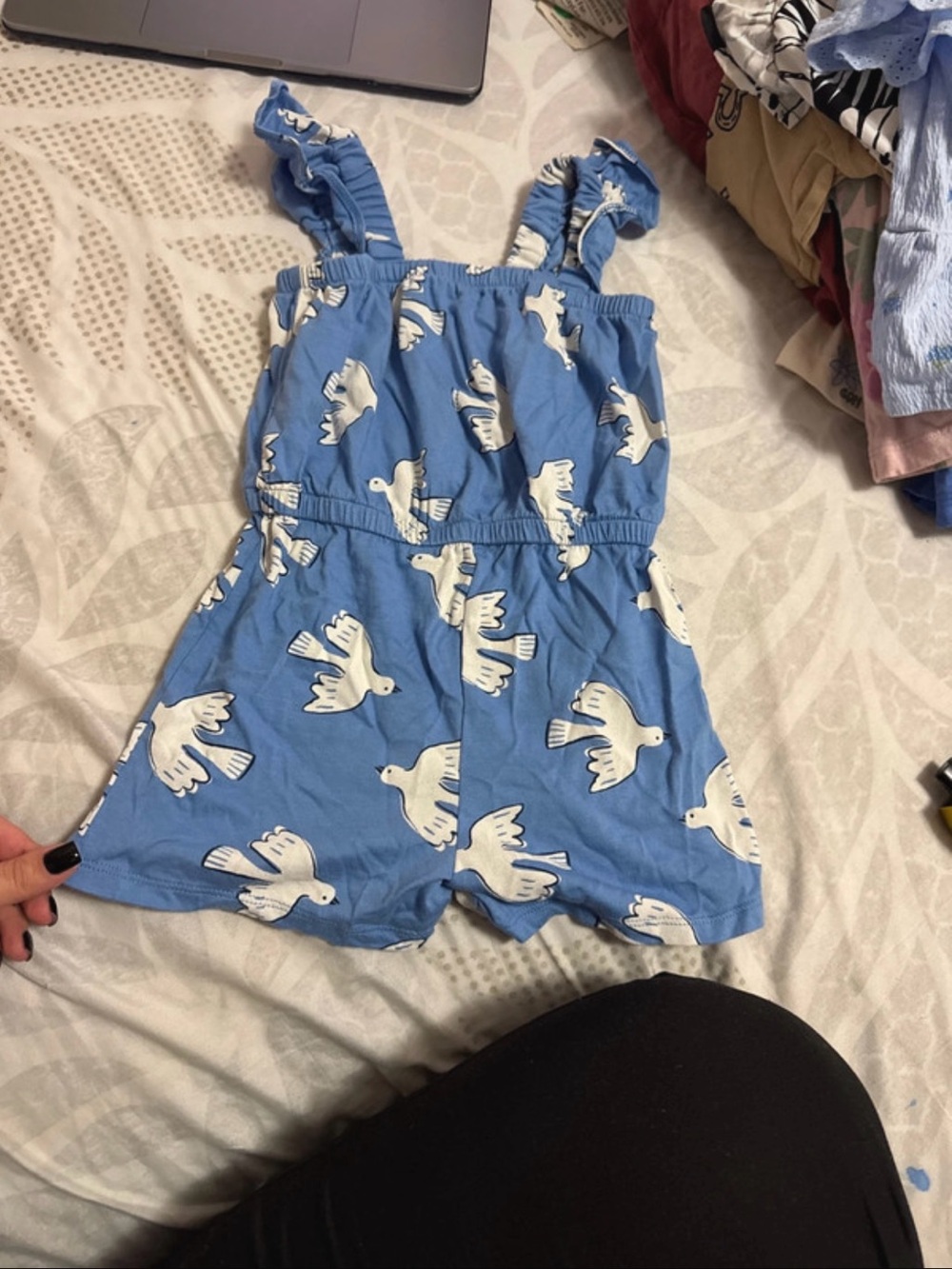 Old Navy Blue Romper with White Bird Print